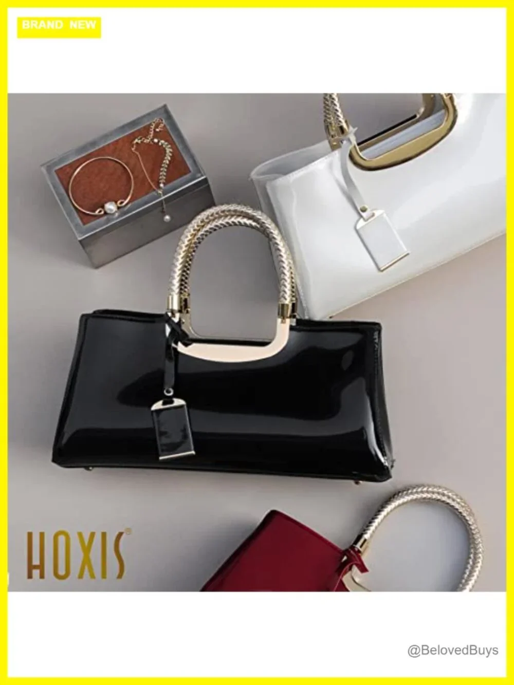 Glossy Faux Patent Leather Structured Shoulder Handbag Evening Party Satchel